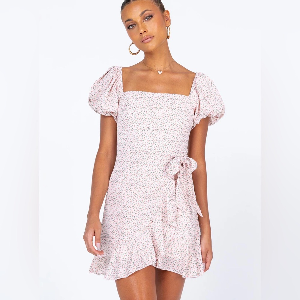 Floral Puff Sleeve Mini Wrap Dress